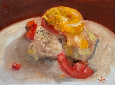 Potatoes, Tomatoes, Cheese and Herbs, original oil painting by Anawanitia