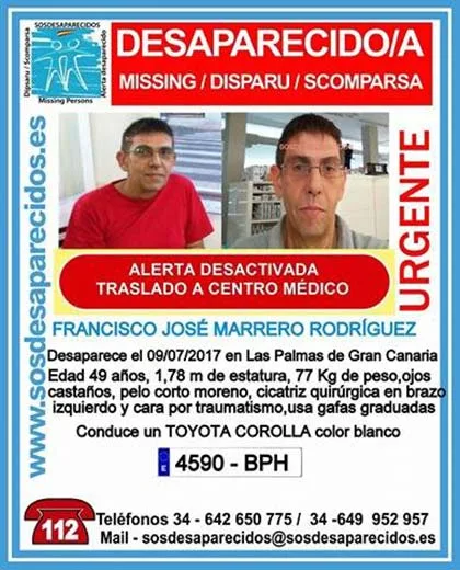 Ha sido localizado Francisco José Marrero Rodríguez, hombre que se encontraba como desaparecido en Las  Palmas de Gran canaria desde el pasado 9 de julio