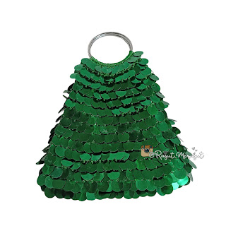 Crochet Sequin Handbag Tas Tenteng Rajut Tangan dengan Ramboci atau Payet Dollar warna hijau daun cocok untuk ke acara pesta atau formal