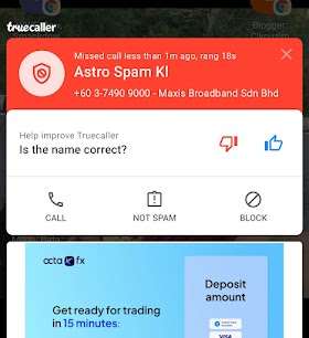 Blok panggilan spam/ scammer dengan apps True Caller