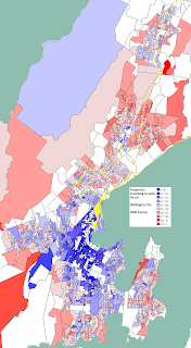 Proportion of people using a car to get to work in Wellington, 2006 Census