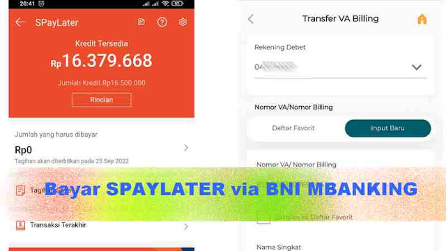 Cara Bayar SpayLater lewat Virtual Account BNI MBanking