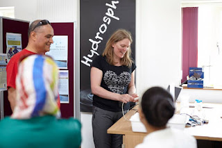 Sharon George giving a hydropower demonstration at Keele