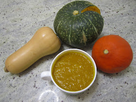 Soupe aux trois courges (potimarron, butternut, Delica Moretti)