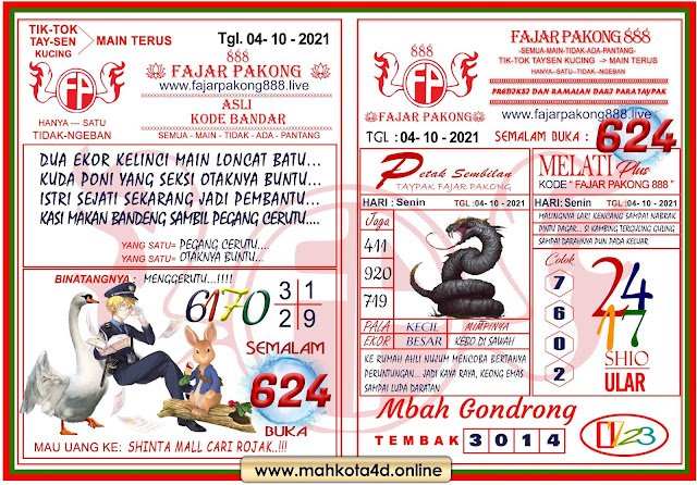 Syair Prediksi Jitu Fajar Pakong 888 Senin, 04 - Oktober - 2021