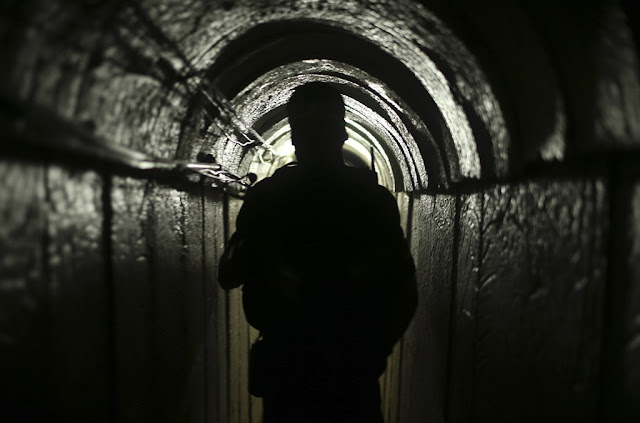 A Hamas fighter in an underground tunnel in Gaza in 2014