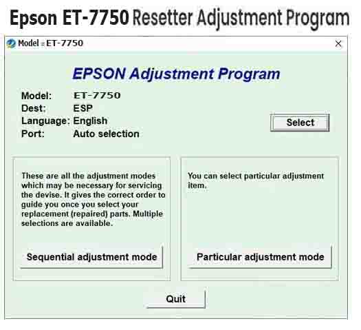 Epson EcoTank ET-7750 Printer Resetter Tool Free download 2021