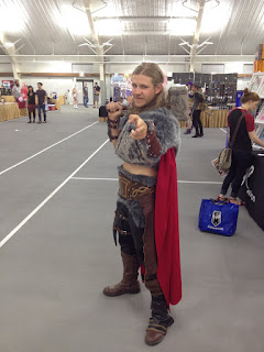 A super awesome cosplay of a Viking style Thor, god of Thunder.