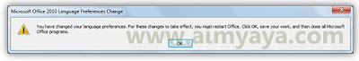  Gambar: Konfirmasi perubahan bahasa pada tampilan Microsoft Office 2010
