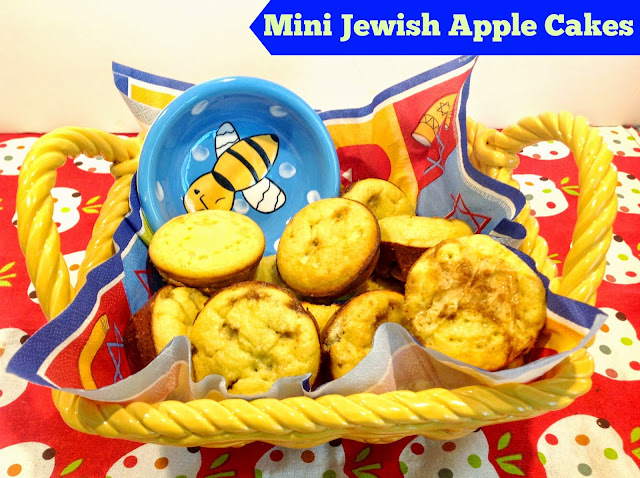 mini apple cakes in a ceramic yellow basket