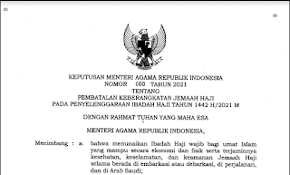 Download Keputusan Menteri Agama (KMA) Nomor 660 tahun 2021 tentang Pembatalan Keberangkatan Jemaah Haji Tahun 2021