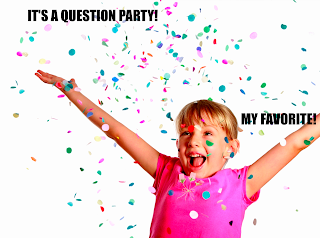 young girl throwing confetti with the saying its a question party my favorite