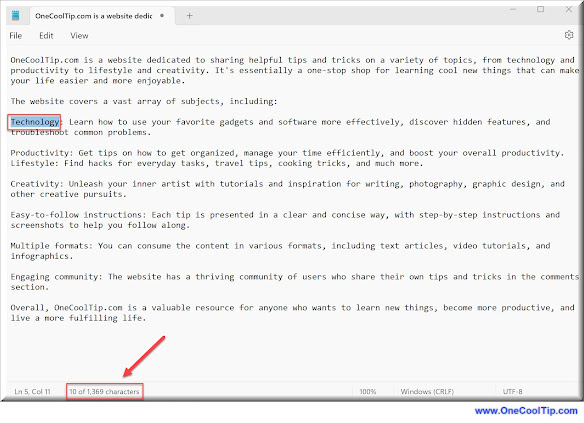 Windows 11 Notepad - Character Count