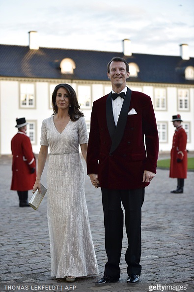 Denmark's Princess Marie and Prince Joachim arrive for the dinner at Fredensborg Castle on the occasion of Queen Margrethe's 75th birthday