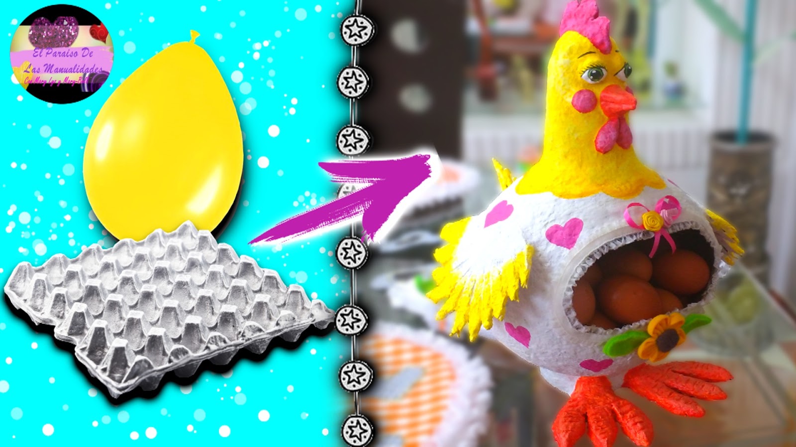 Gallina guarda o porta huevos con un globo y masa con cartón de huevo