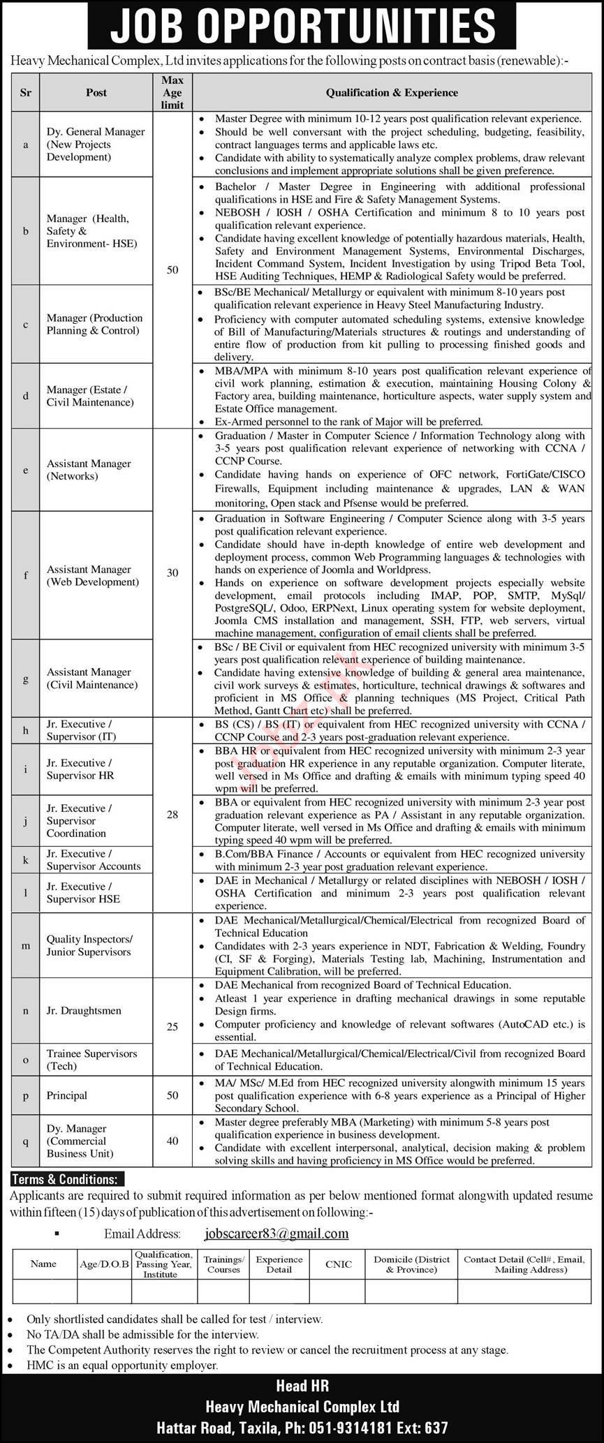 Heavy Mechanical Complex Limited Jobs 2023