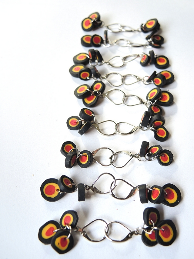 extra large DIY - tricolore fimokralen en -bellen/ tricolore polymer beads and earrings