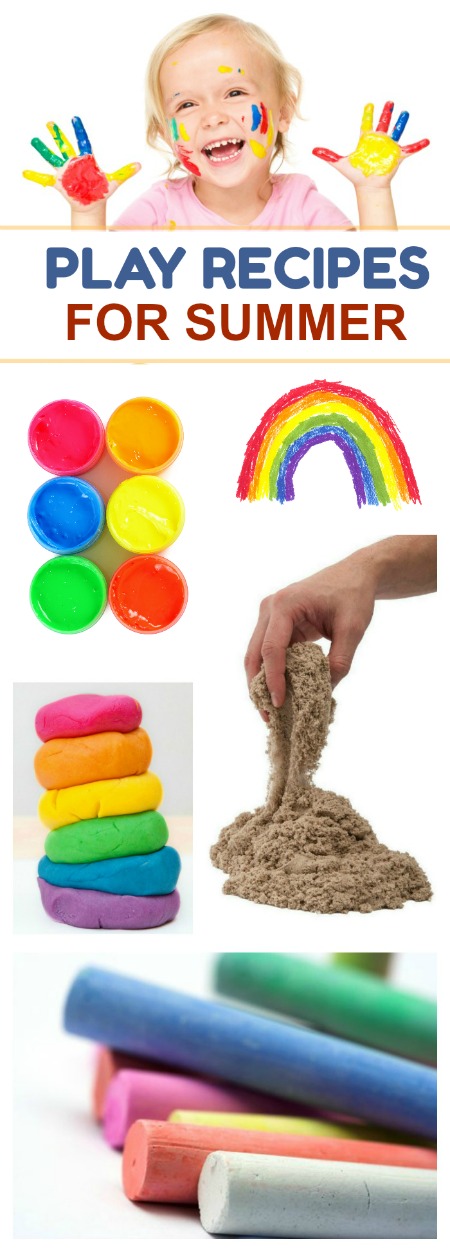 AMAZING play recipes for Summer including chalks, sands, goops, slimes, bubbles, and more! So many fun ideas to keep the kids busy!! 