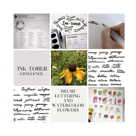 Inktober, Inktober challenge, brush lettering, calligraphy, hand lettering, blah to TADA, @hellomaurelle, flowers, autumn flowers, daily prompts, crafts, handmade, flowers, black eyed susan, rudbeckia flower, watercolor, watercolor painting, blah to TADA