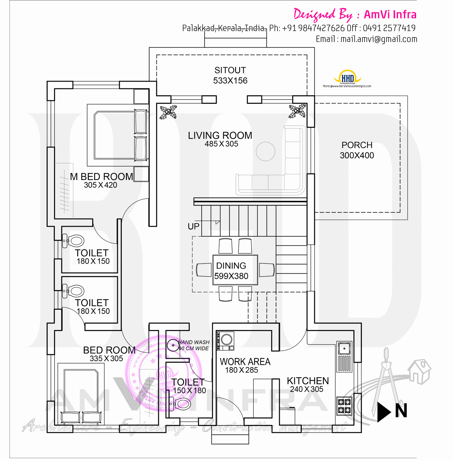 Floor plan and elevation of flat roof villa Kerala home 