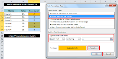 Mewarnai huruf otomatis - JurnalExcel.com