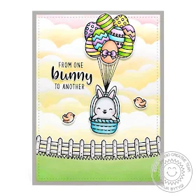 Sunny Studio Stamps: Chickie Baby Frilly Frame Dies Chubby Bunny Floating By Fluffy Cloud Border Dies Easter Card by Anja Bytyqi