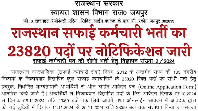 राजस्थान सफाई कर्मचारी भर्ती 2024