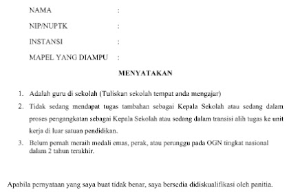 √ Download Format Surat Pernyataan Untuk Syarat Manajemen Ogn 2019