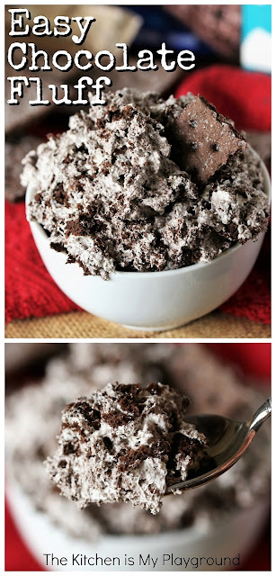 Easy Chocolate Fluff ~ This super easy Chocolate Fluff dessert is simple creamy no-bake chocolate comfort at its best, whipped up in no time flat.  Kid-friendly and loved by the grown-ups, too!  www.thekitchenismyplayground.com