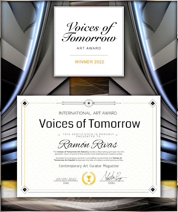 Insignia y Certificado del  "International Award Voices of Tomorrow, entregado al artista Ramón Rivas