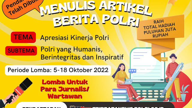 Polda Sulteng Ajak Wartawan Ikuti Lomba Menulis Artikel Berita Polri, Ini Syaratnya