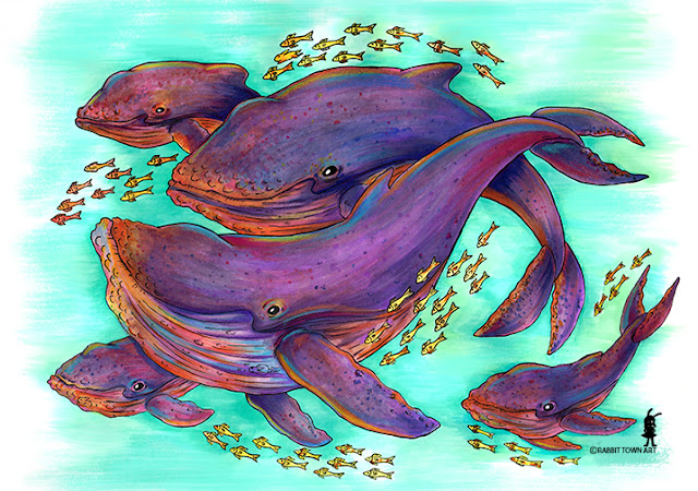 I felt like drawing some humpback whales so here they are!  done by me, Marta Tesoro aka Rabbit Town Art