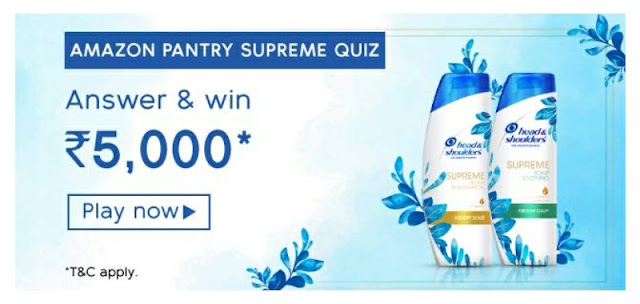 Amazon Pantry Supreme Quiz answer and win rs 5000