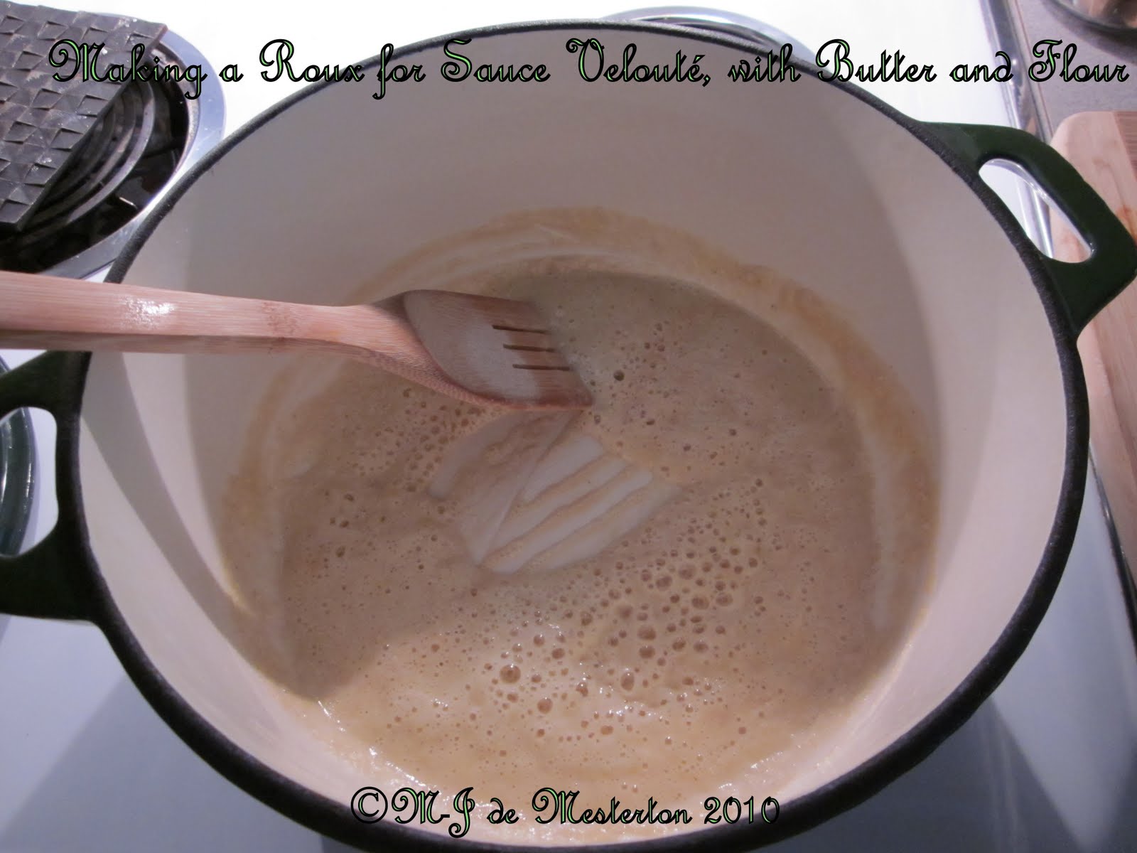 Make a roux with about two tablespoons each of butter and flour. Stir 