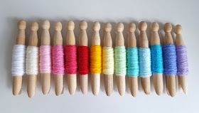 If you need help coming up with colours schemes for crochet blankets, try having a go at making these easy pretty yarn pegs for Stylecraft Special DK yarn.  Dolly pegs make them look so cute!