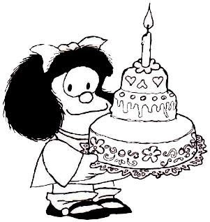 Mafalda (Quino) e bolo de aniversário