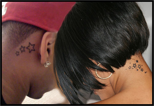 star tattoo behind ear. crishbrown and rihana Tattoos