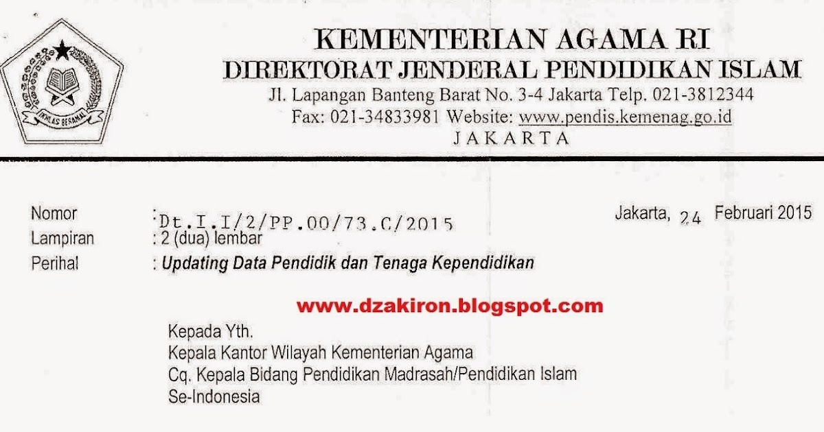 SURAT DIRJEN PENDIS KEMENAG NOMOR Dt.I.I/2/PP.00/73.C/2015 