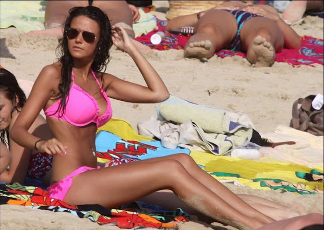 Michelle Keegan big tits in hot pink Bikini