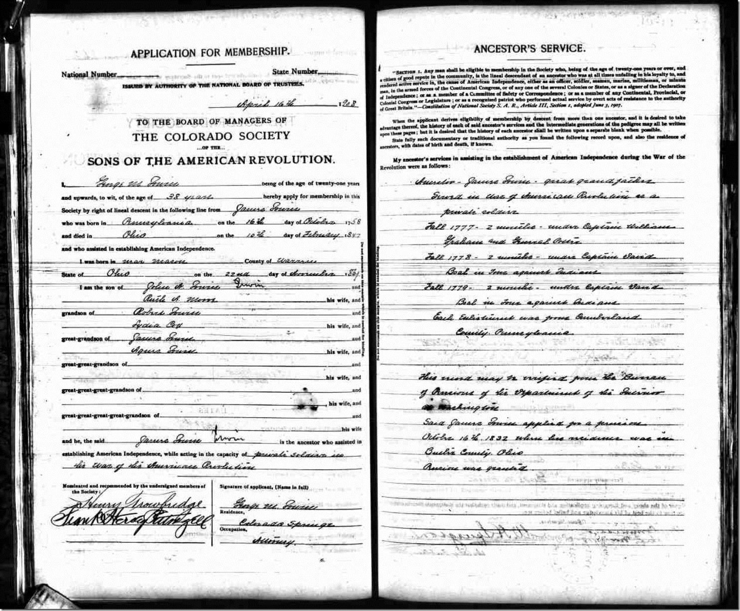 George M Irwin SAR Application 2