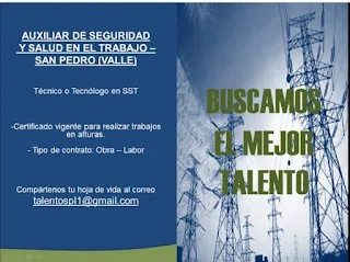 empleo en san pedor valle como auxiliar de seguridad y salud en el trabajo