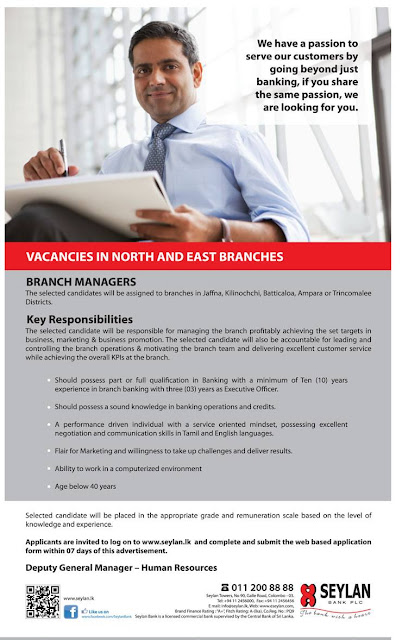 Branch manager - North and East - Ceylinco