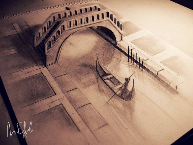 20-year-old student of architecture department of Syria Muhammad Ejleh in their leisure time creates amazing three-dimensional drawings. His work is so skillfully executed that it's hard to believe that there is not used any photo manipulation. Using only a pencil and paper, Ejleh masterfully creates the impression of depth and texture in each image. On one picture can take up to 8 hours of operation.