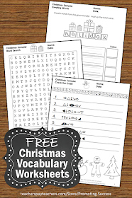  Christmas freebie printable vocabulary worksheets