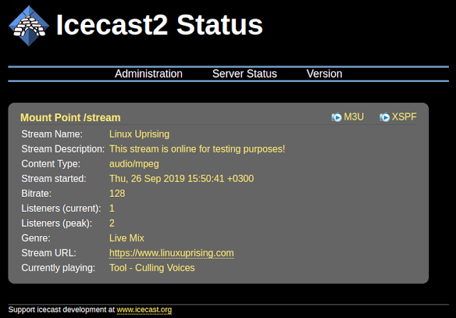 Icecast2 status page