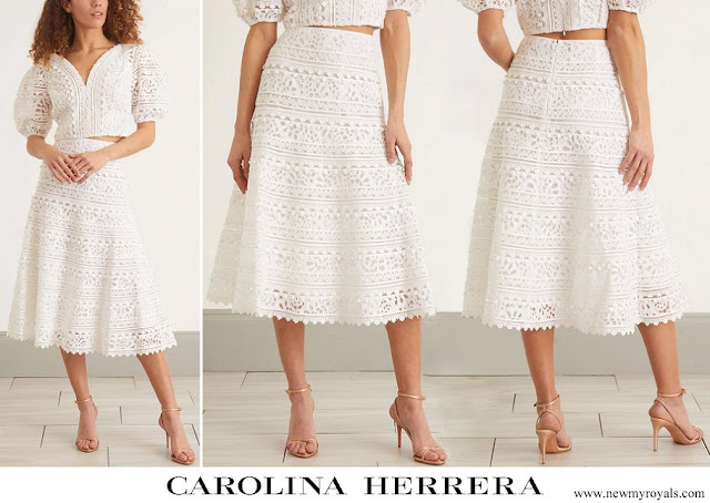 Countess of Wessex wore CAROLINA HERRERA Embroidery Gathered Hem Skirt in White