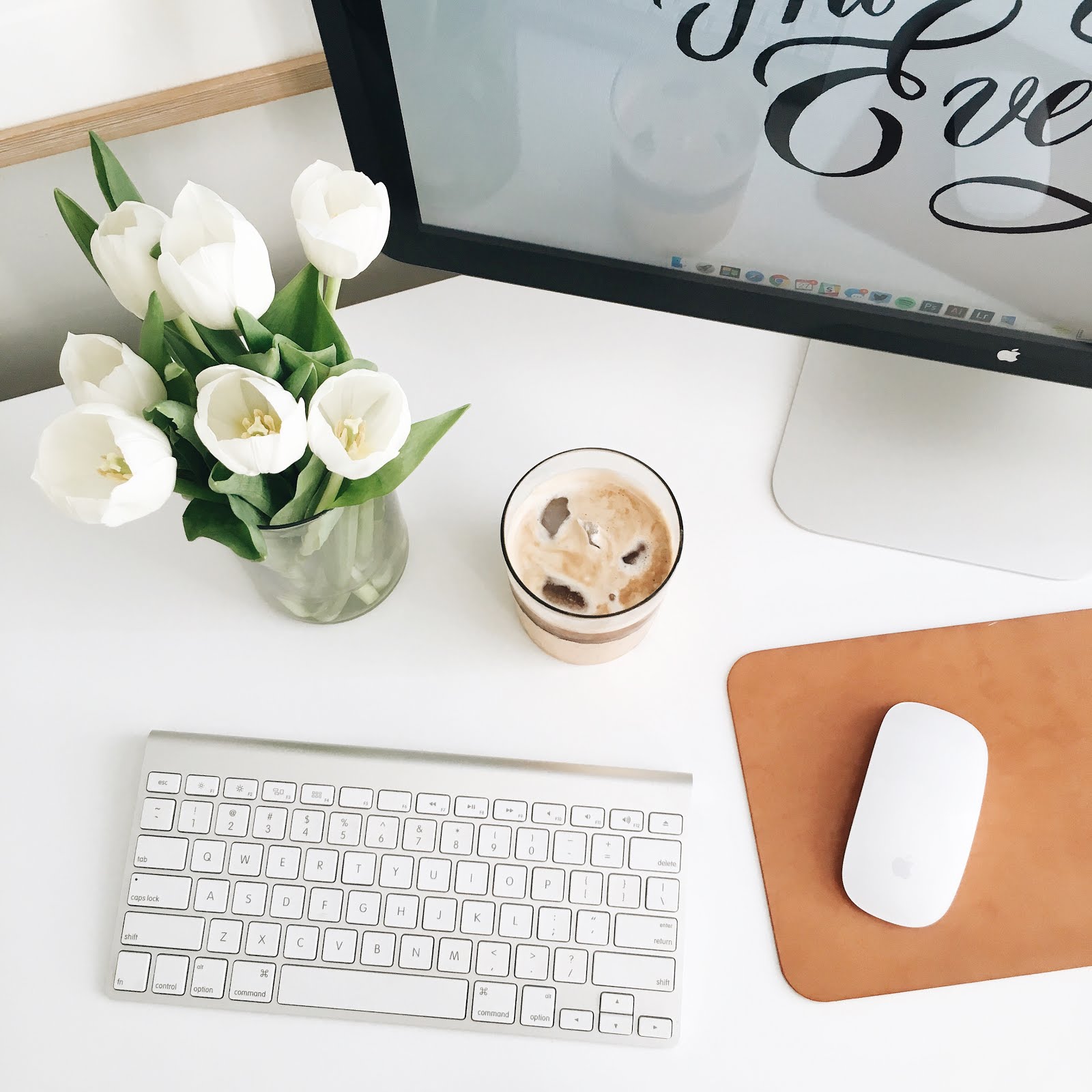 danielle moss office, desk, neutrals, white desk, iced coffee, ravacholle belgium based lifestyle blog