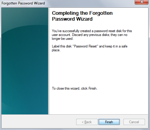 finish password reset wizard