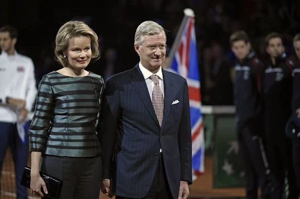King Philippe of Belgium and Queen Mathilde of Belgium attends the opening ceremony of the Davis Cup Final 2015 (Belgium v Great Britain) at the Flanders Expo 