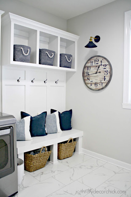 Board and batten cubbies in mud room 